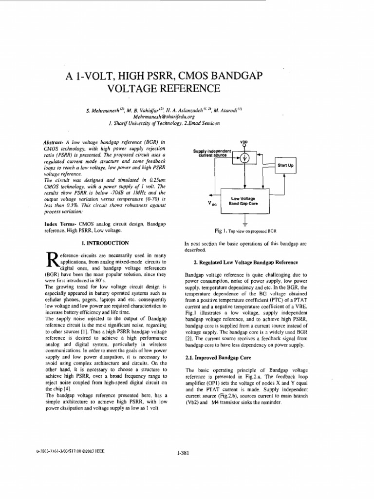 High PSRR CMOS Bandgap Reference | PDF | Electronic Circuits | Electronics