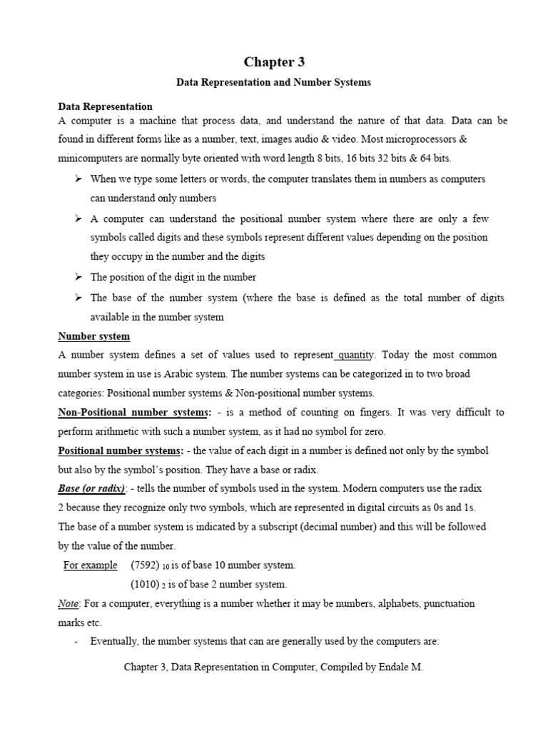 Data Representation & Number Systems | PDF | Subtraction | Decimal