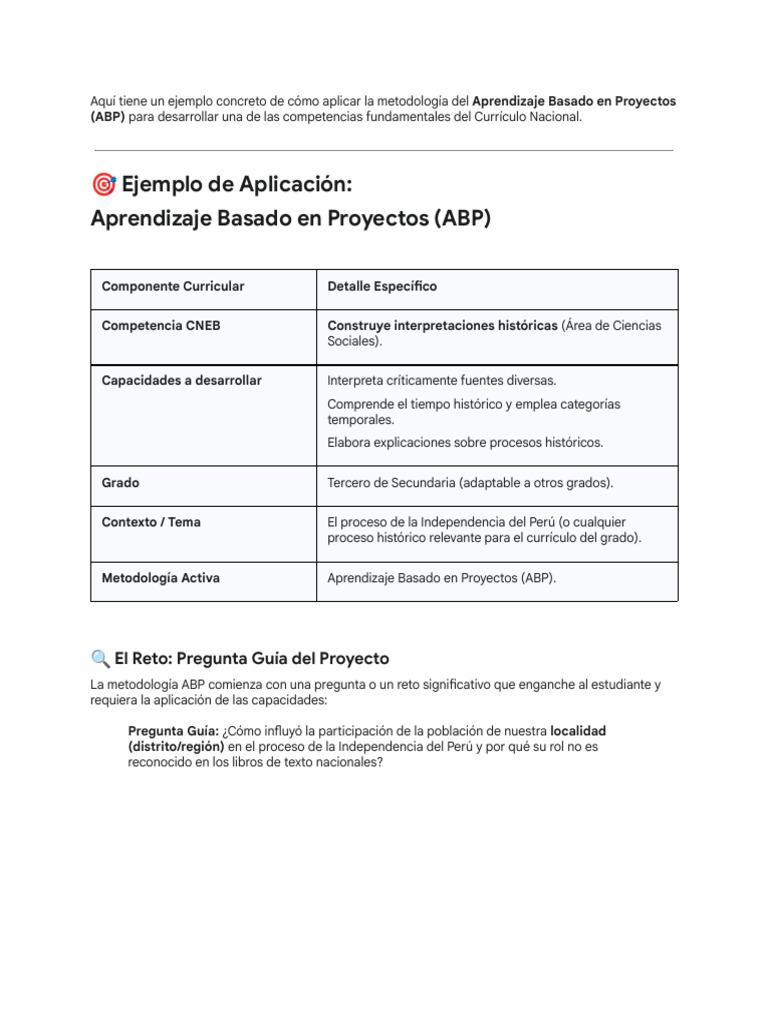 ABP en Ciencias Sociales: Independencia Perú | PDF | Plan de estudios ...