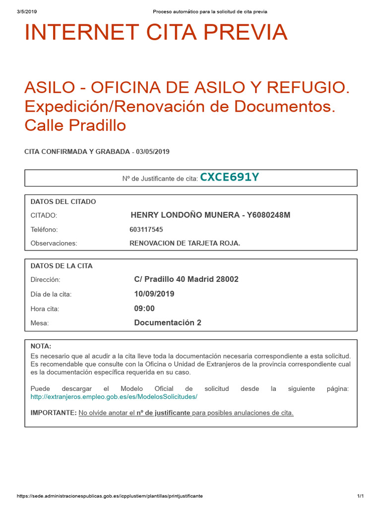 Cita previa en Calle Pradillo 40 Madrid | PDF