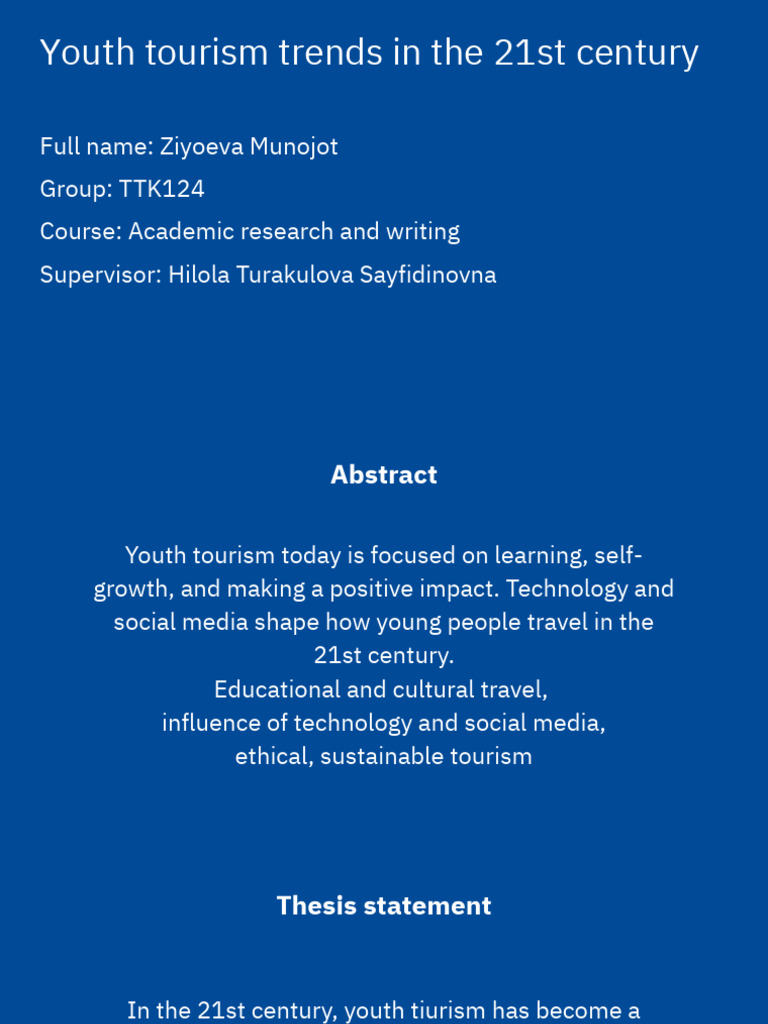 Youth Tourism Trends in The 21st Century PDF | PDF | Tourism | Social Media