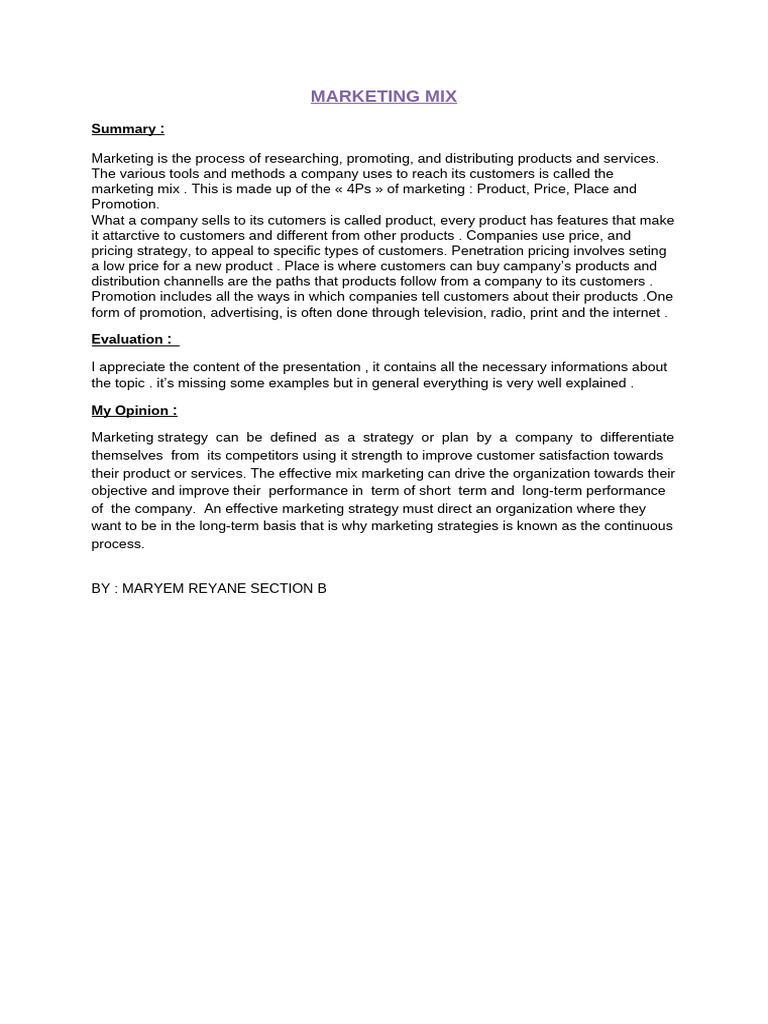 Marketing Mix | PDF