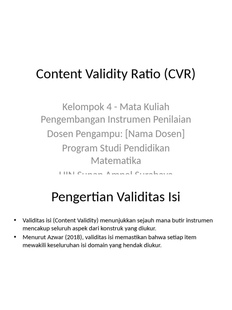 Definisi dan Rumus CVR dalam Validitas | PDF