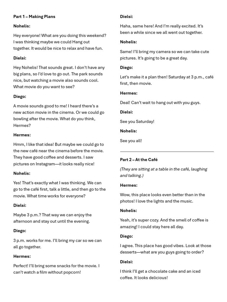 Roleplay Weekend Plans - A Fun Afternoon | PDF