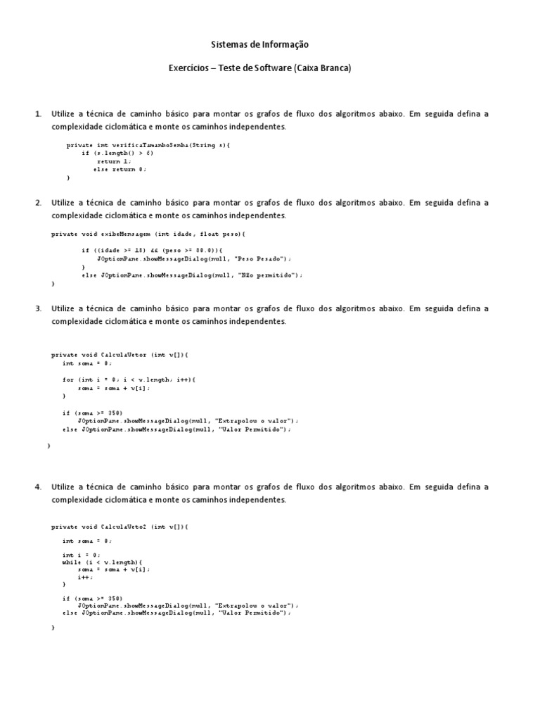Exercícios de Teste de Software em Java | PDF | Algoritmos e estruturas ...