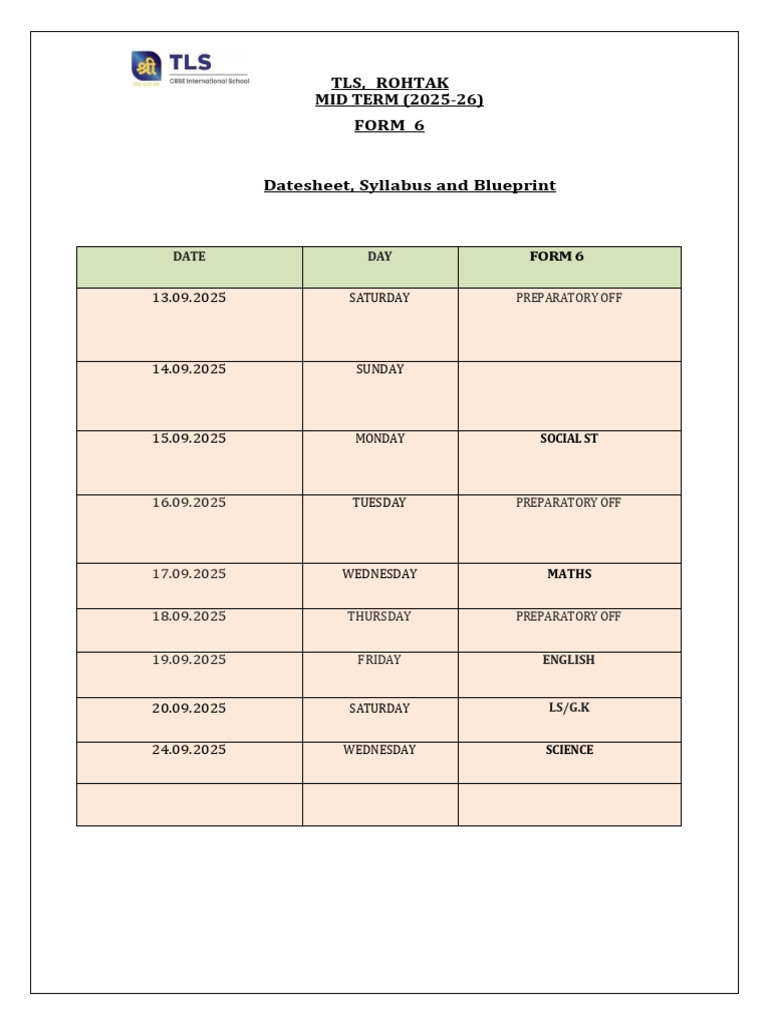 TLS Rohtak Form 6 Mid Term 2025-26 Guide | PDF | Linguistics | Syntax
