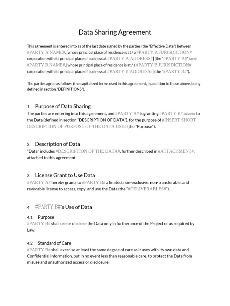 Data Sharing Agreement Template | PDF | Indemnity | Patent