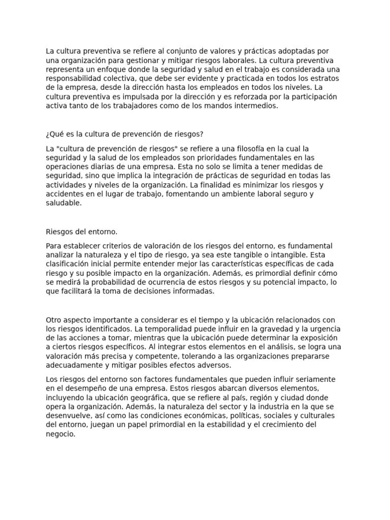 Cultura Preventiva en Riesgos Laborales | PDF | Riesgo | Business