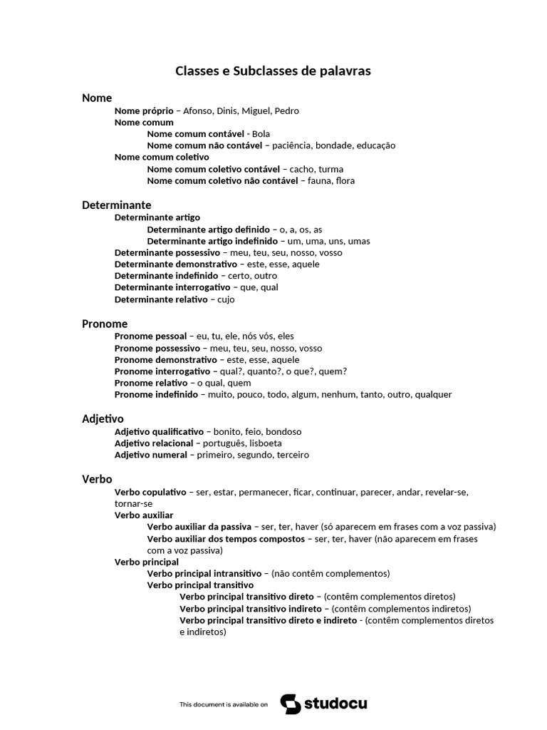Classes e Subclasses de Palavras | PDF | Pronome | Advérbio