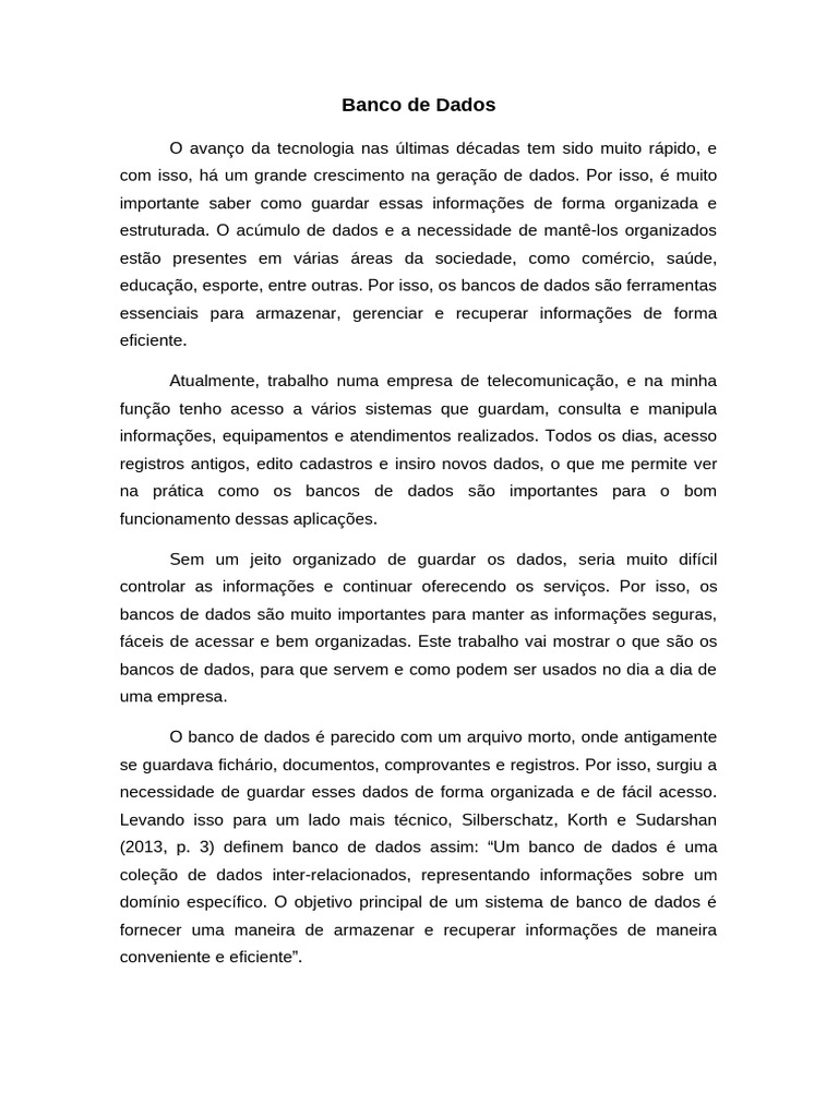 Importância dos Bancos de Dados Hoje | PDF | Bancos de dados | SQL