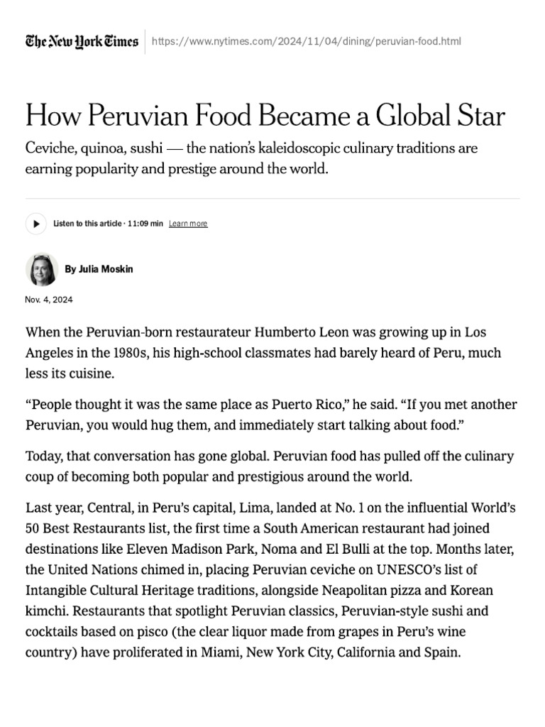 How Peruvian Food Became a Global Star - The New York Times | PDF
