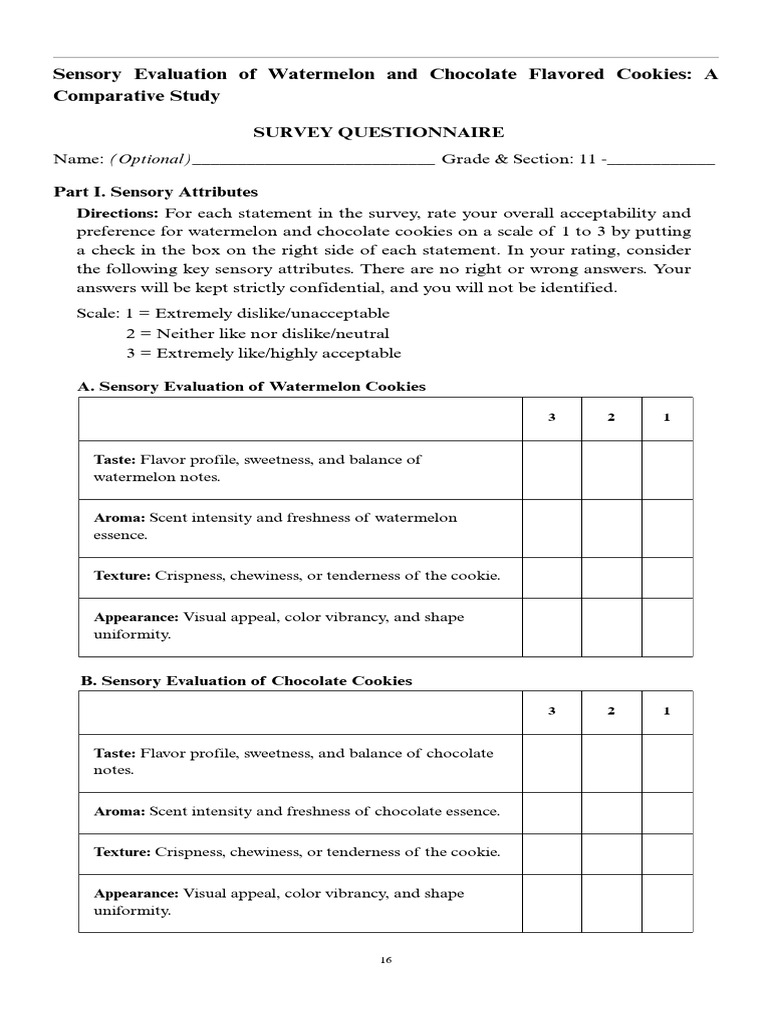 Watermelon vs. Chocolate Cookie Survey | PDF | Taste | Odor