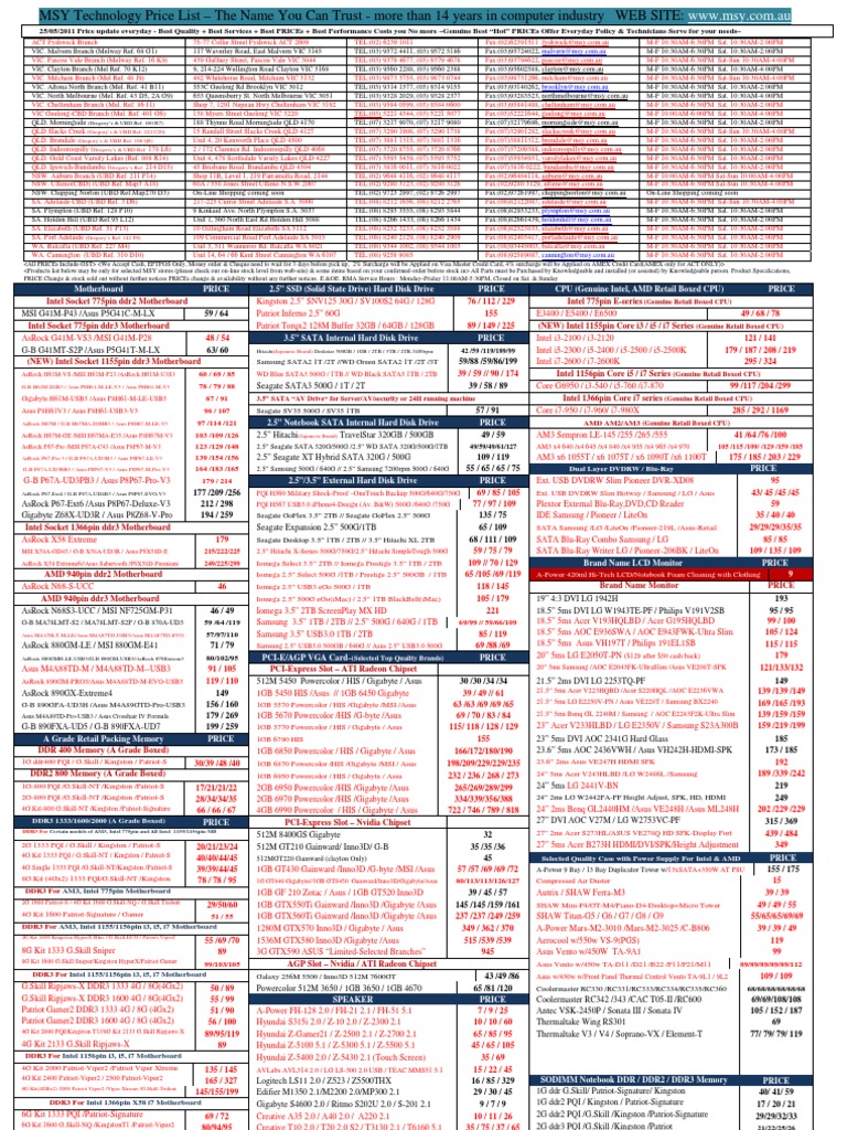 MSY Technology Price List 2011 | PDF | I Pod | Computer Hardware