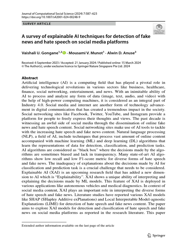A Survey of Explainable AI Techniques For Detection of Fake News and ...