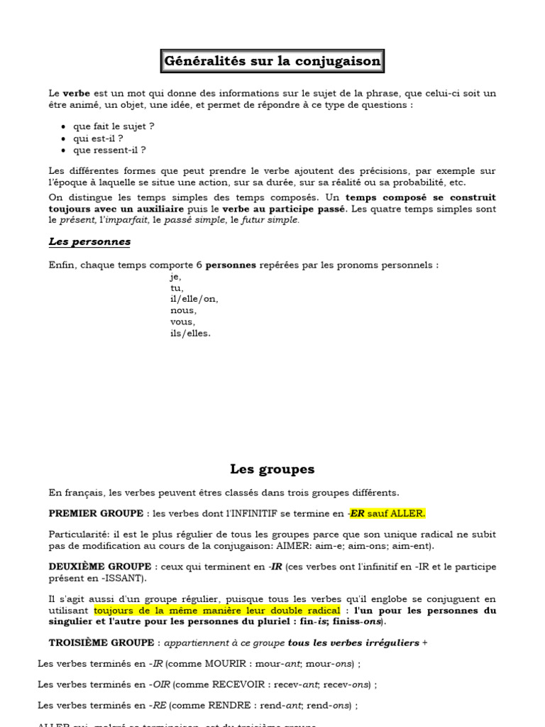 Comprendre la conjugaison des verbes | PDF