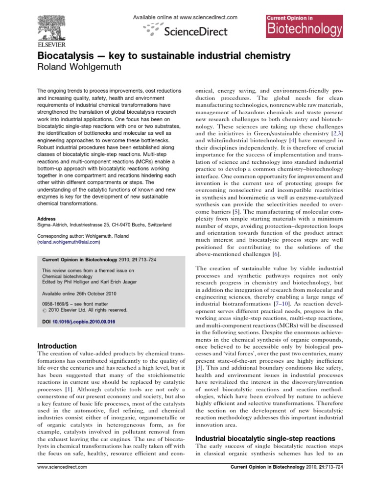 Biocatalysis for Sustainable Chemistry | PDF | Enantioselective ...
