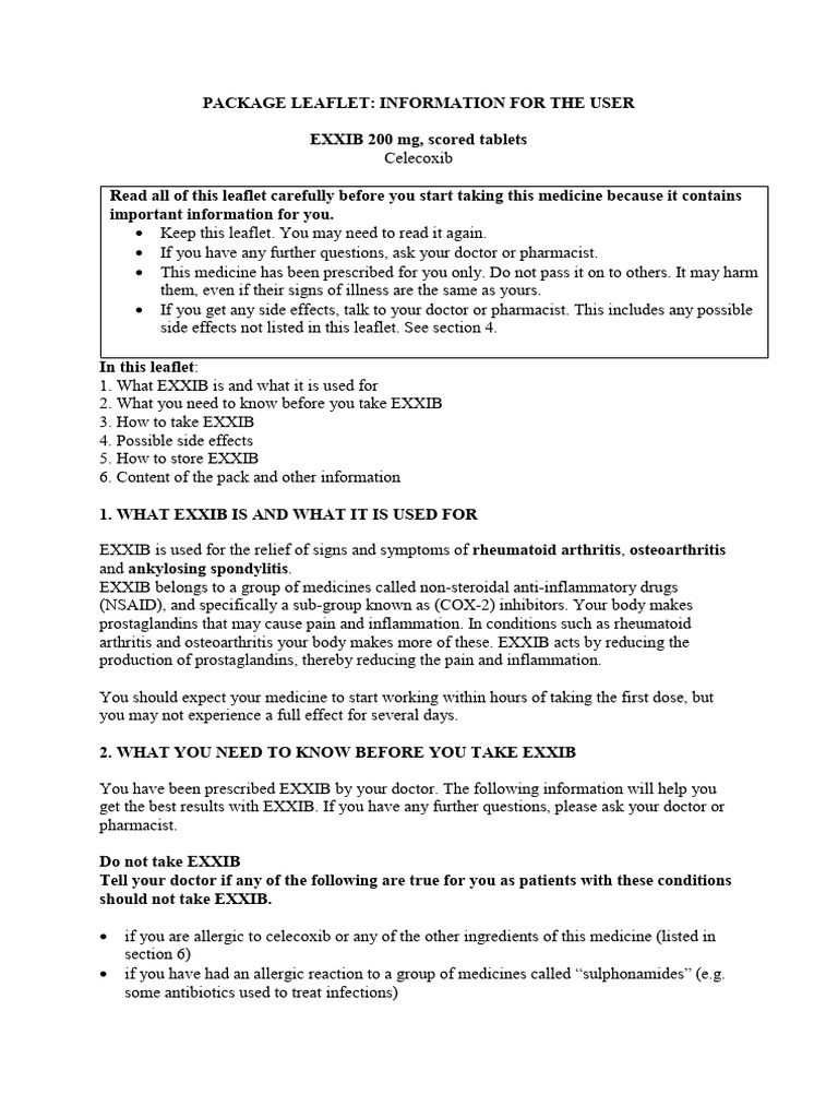 Exxib 200 mg: Indications and Usage | PDF | Nonsteroidal Anti ...