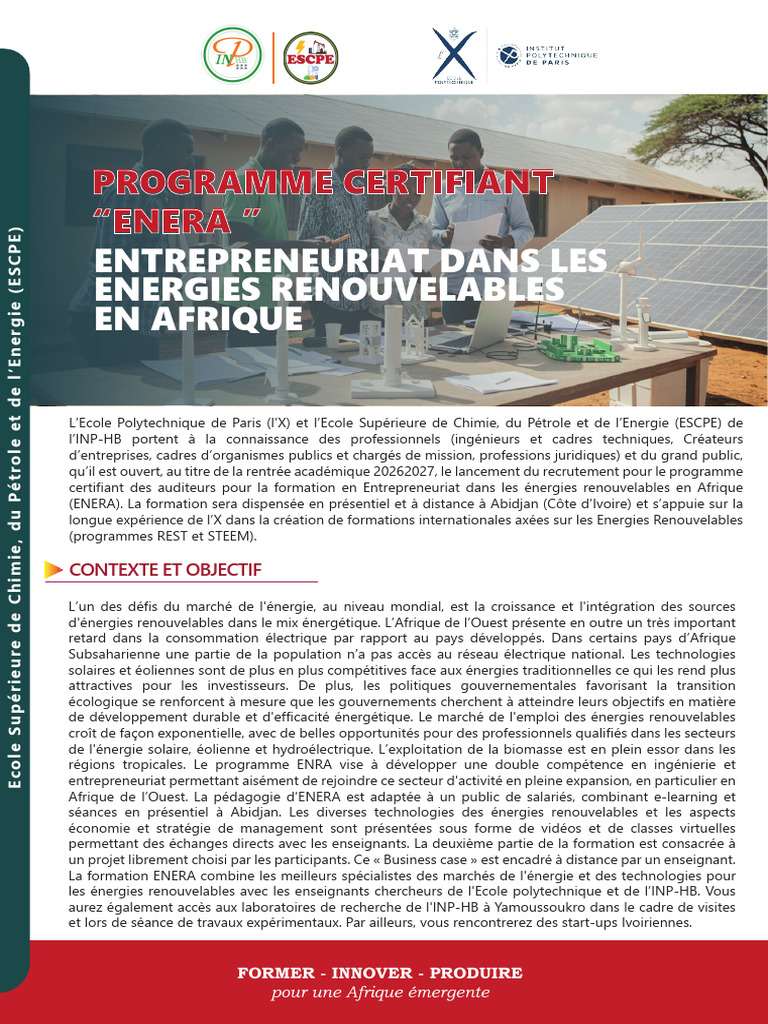 Formation ENERA : Entrepreneuriat Énergies Renouvelables | PDF ...