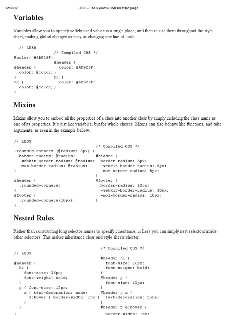 LESS The Dynamic Stylesheet Language | PDF | Parameter (Computer ...