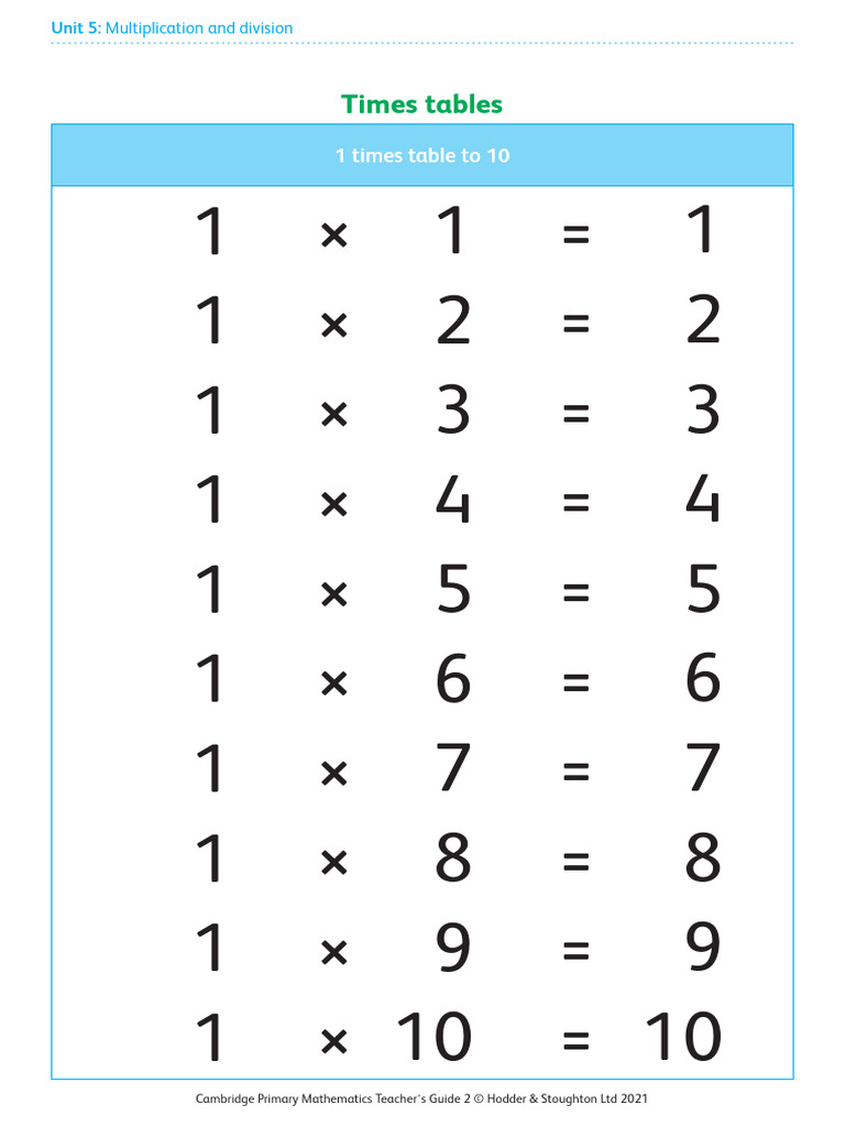 Times Tables - 1 Times Table To 10 | PDF