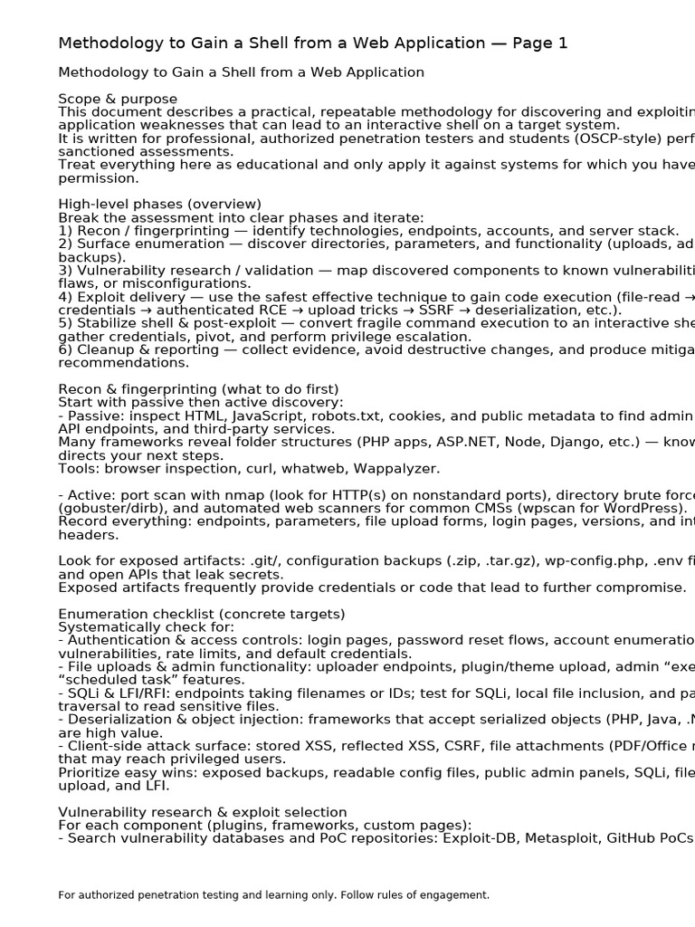 Web Application Shell Exploitation Guide | PDF | Exploit (Computer ...