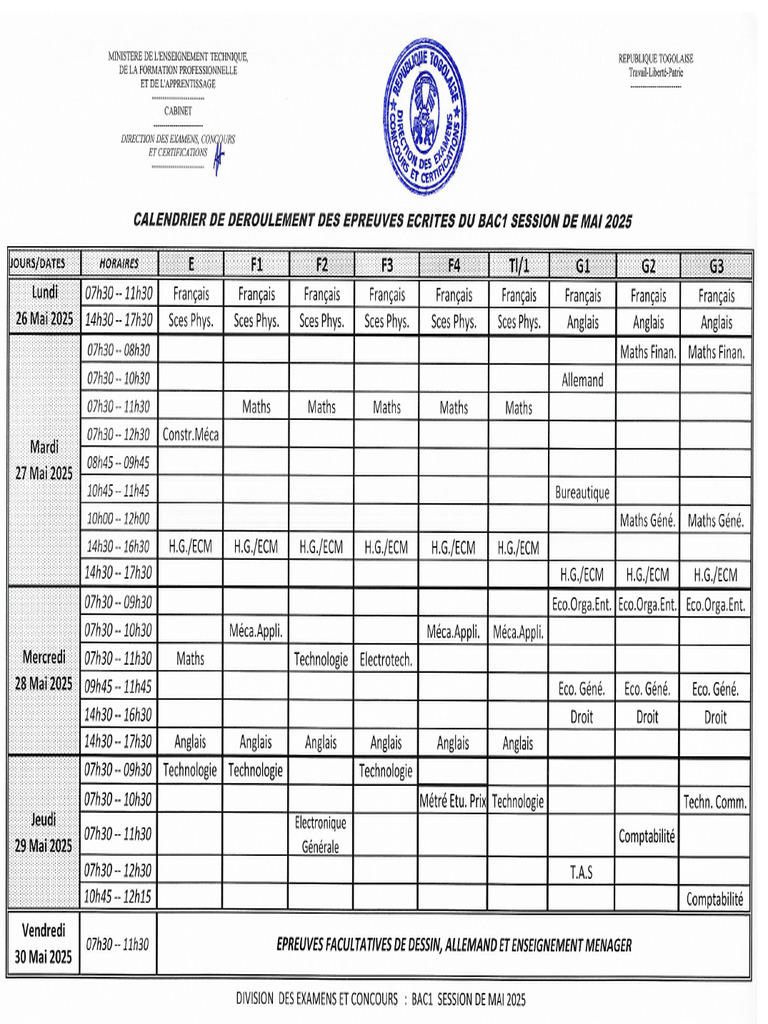 Calendrier de Déroulement Du Bac1 Écrit 2025 | PDF