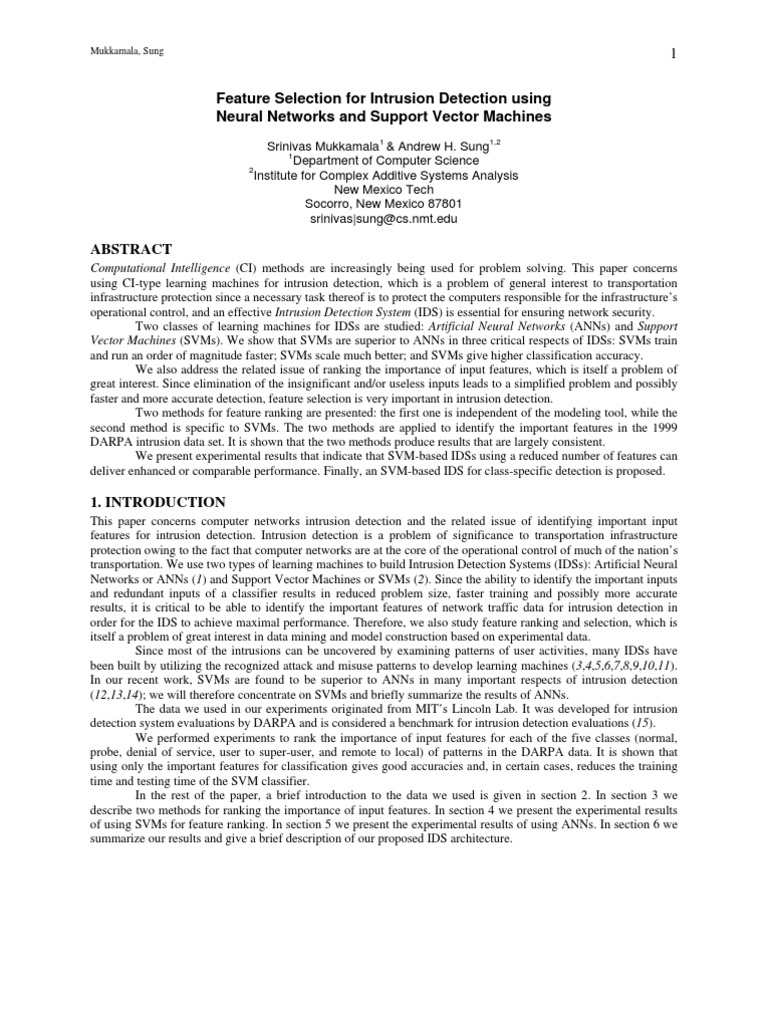 Feature Selection for IDS with SVMs | PDF | Support Vector Machine ...