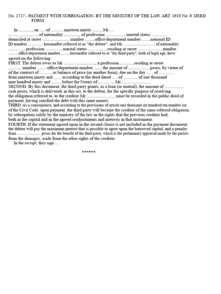 Payment For Subrogation Deed | PDF | Debt | Debtor