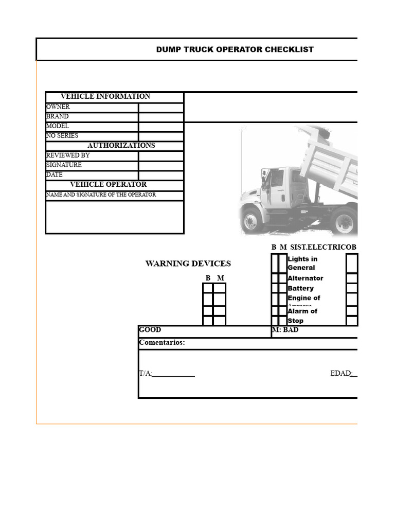 Editable Dump Truck Checklist | PDF