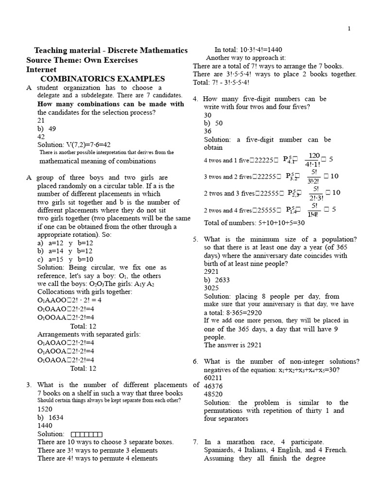 Combinatorics and Permutations Exercises | PDF | Permutation | Consonant