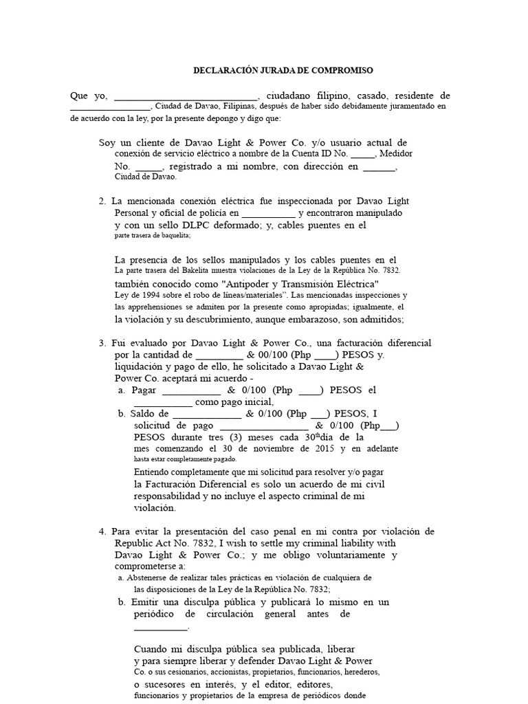 Declaración Jurada de Compromiso | PDF | Violación