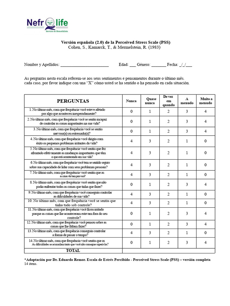 Escala de Estresse Percebido em Espanhol | PDF