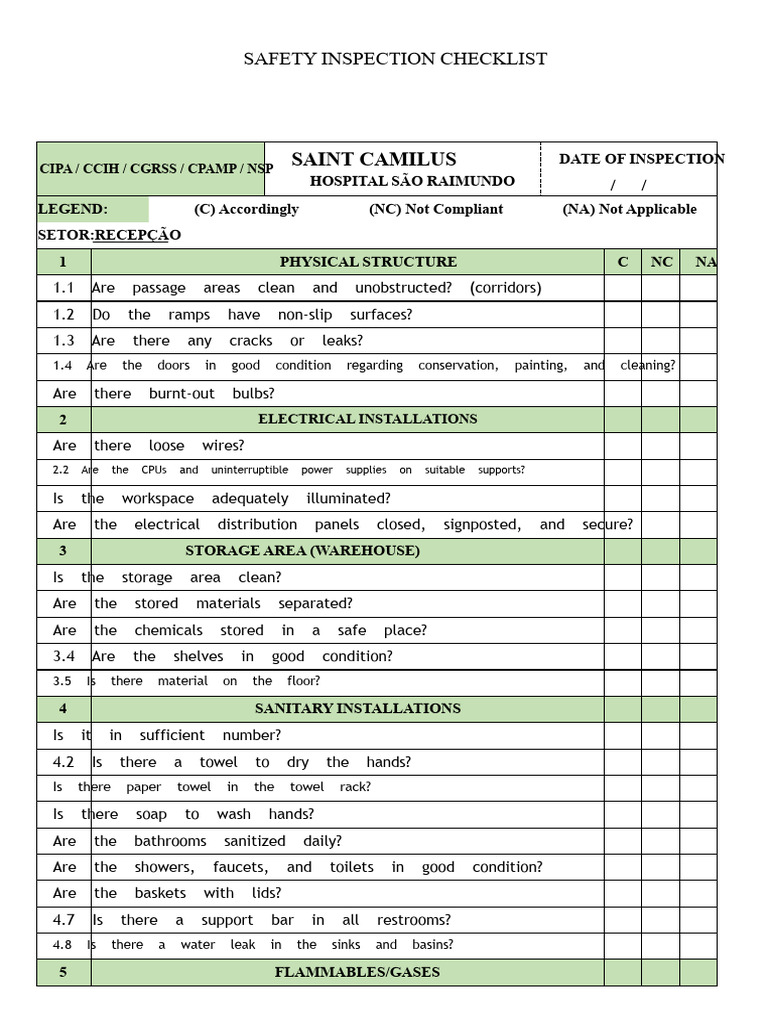 Hospital Safety Inspection Checklist | PDF | Bathroom | Home & Garden