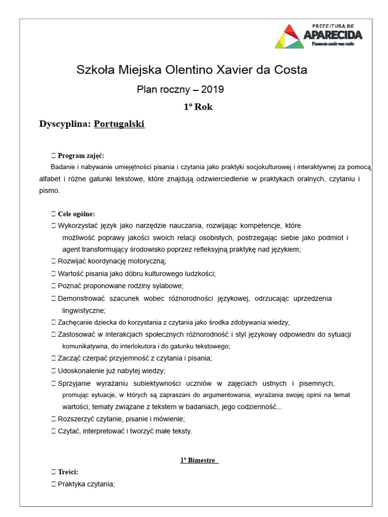 Roczny Plan 2019 1. ROK | PDF