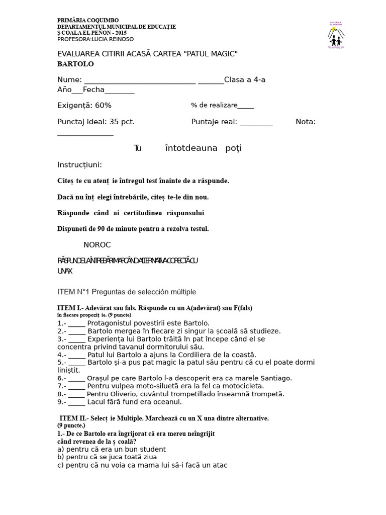 Testa Patul Magic Al Lui Bartolo Cuarto | PDF