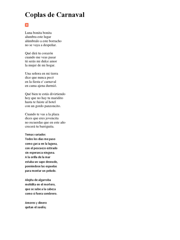 Coplas de Carnaval: Risa y Tradición | PDF | Carnaval | Amor