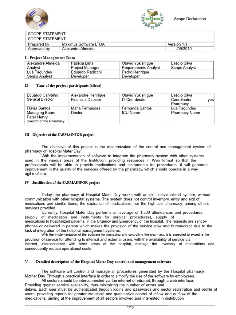FARMAINFOR Project Scope Statement | PDF | Topical Medication | Medical ...