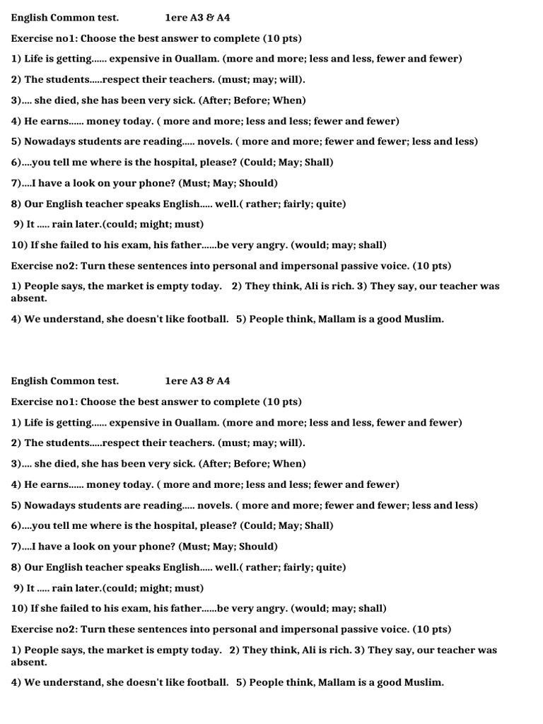 English Common Test 1ere A3&A4 | PDF