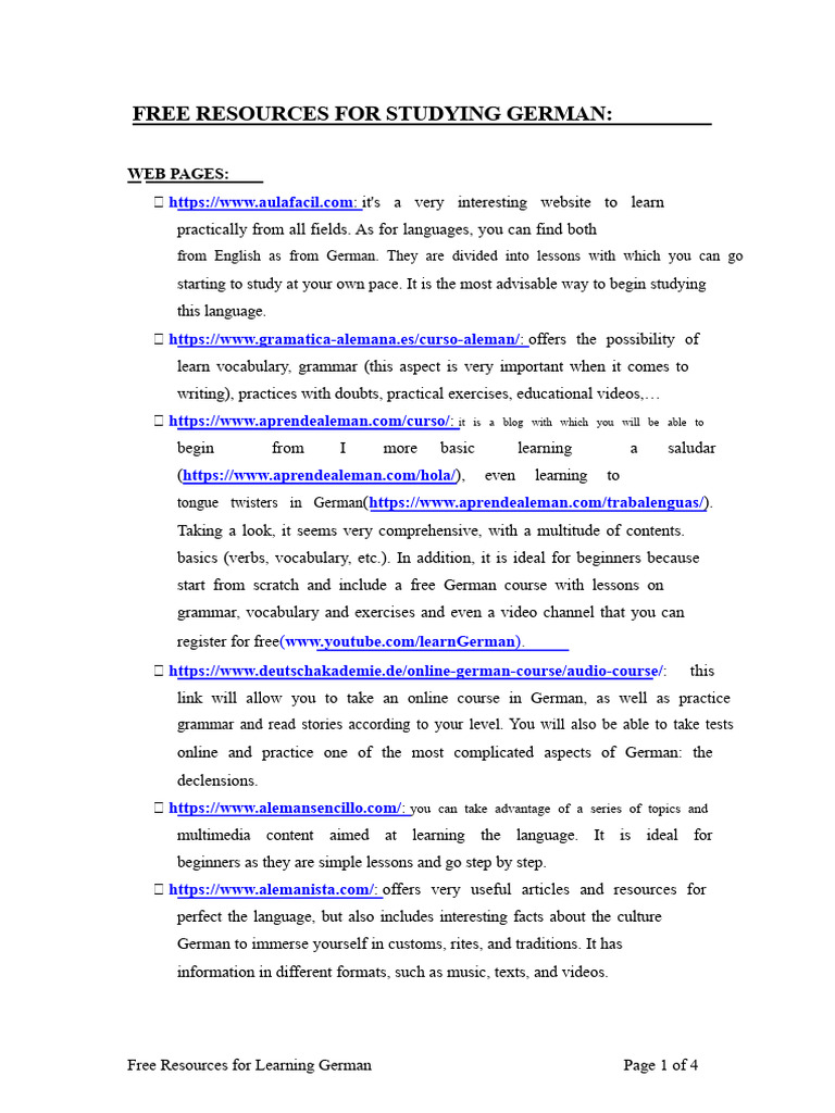 Free German Learning Resources Online | PDF | German Language | Linguistics