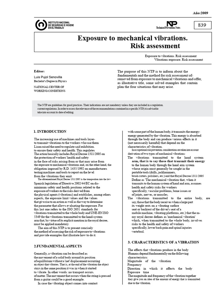 Vibration Risk Assessment Guidelines | PDF | Occupational Safety And ...