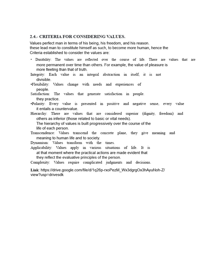 2.4. - Criteria For Considering Values. | PDF | Integrity