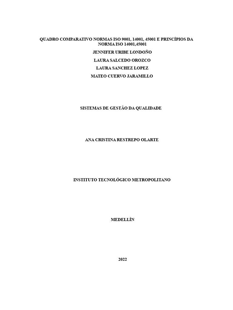 Comparativo das Normas ISO 9001, 14001 e 45001 | PDF | Gestão de qualidade