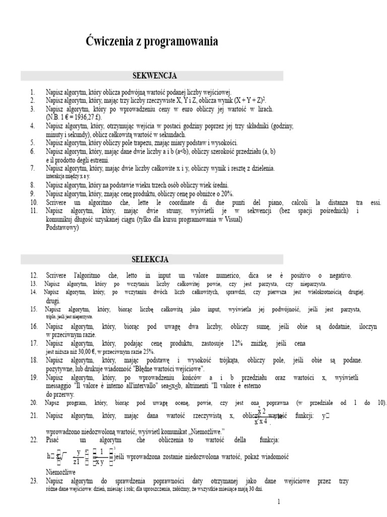 Ćwiczenia Z Programowania | PDF
