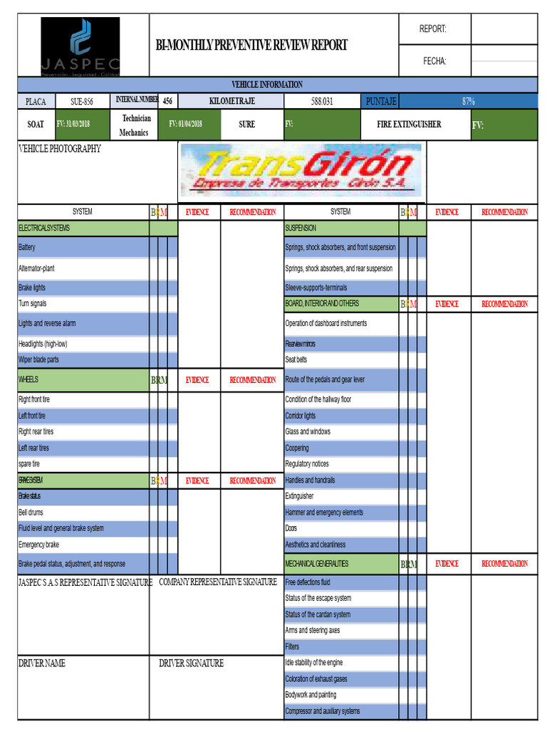 Bi-Monthly Vehicle Preventive Review Report | PDF | Vehicles | Brake