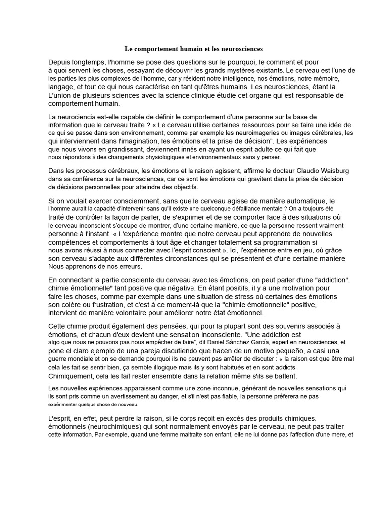 Neurosciences et comportement humain | PDF | Émotions | Cerveau