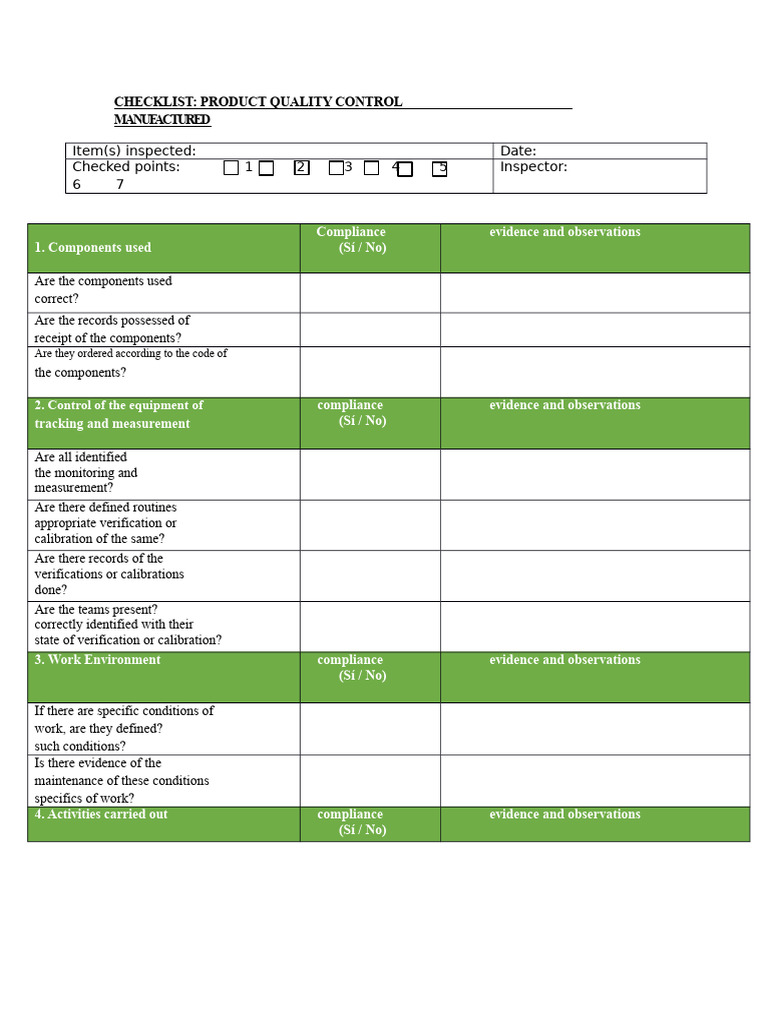 Quality Control Checklist Overview | PDF | Verification And Validation ...