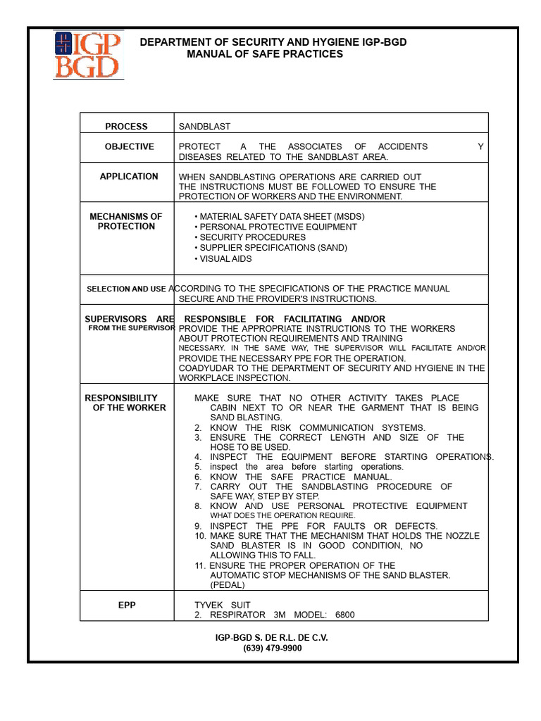 Safe Practices Sandblasting Manual | PDF | Personal Protective ...