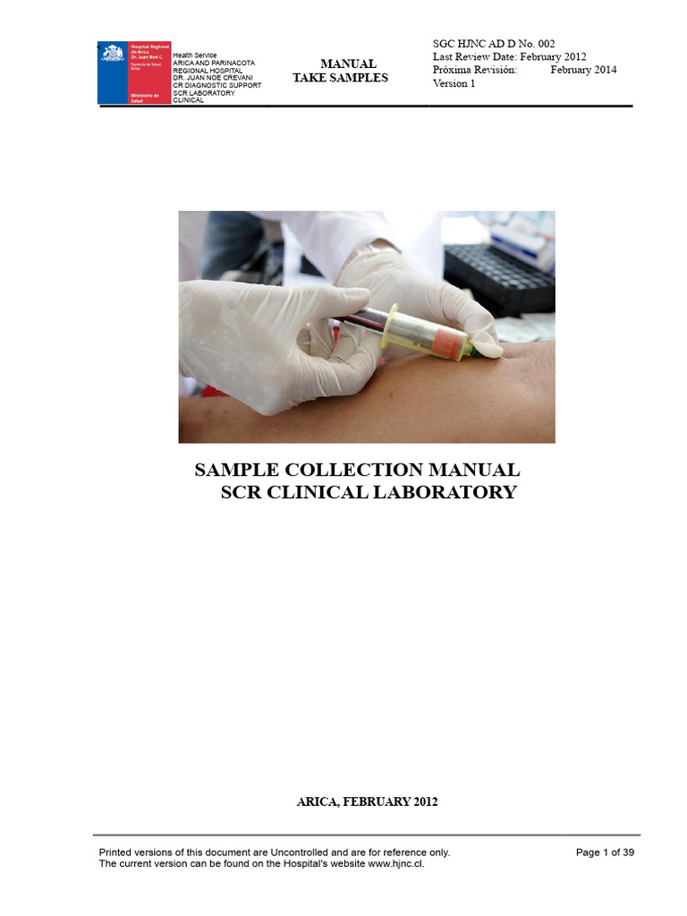 Sample Collection Manual for Clinical Lab | PDF