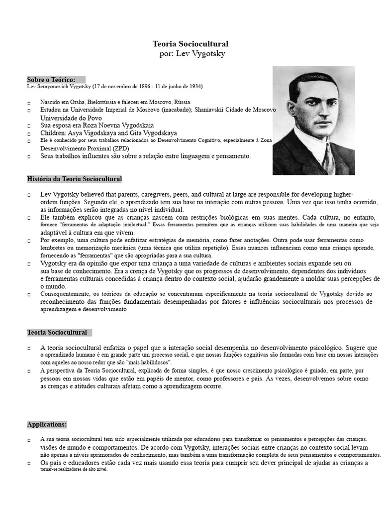 Lev Vygotsky | PDF | Aprendizado | Sociologia