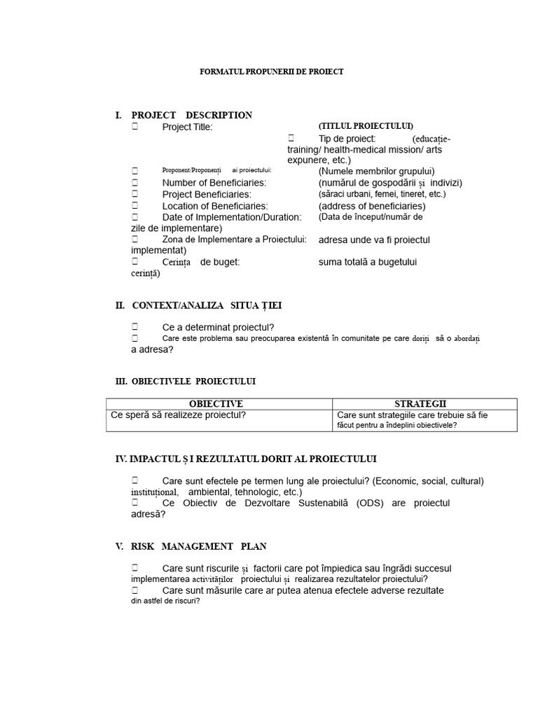Șablon de Propunere de Proiect SIMPLIFICAT | PDF